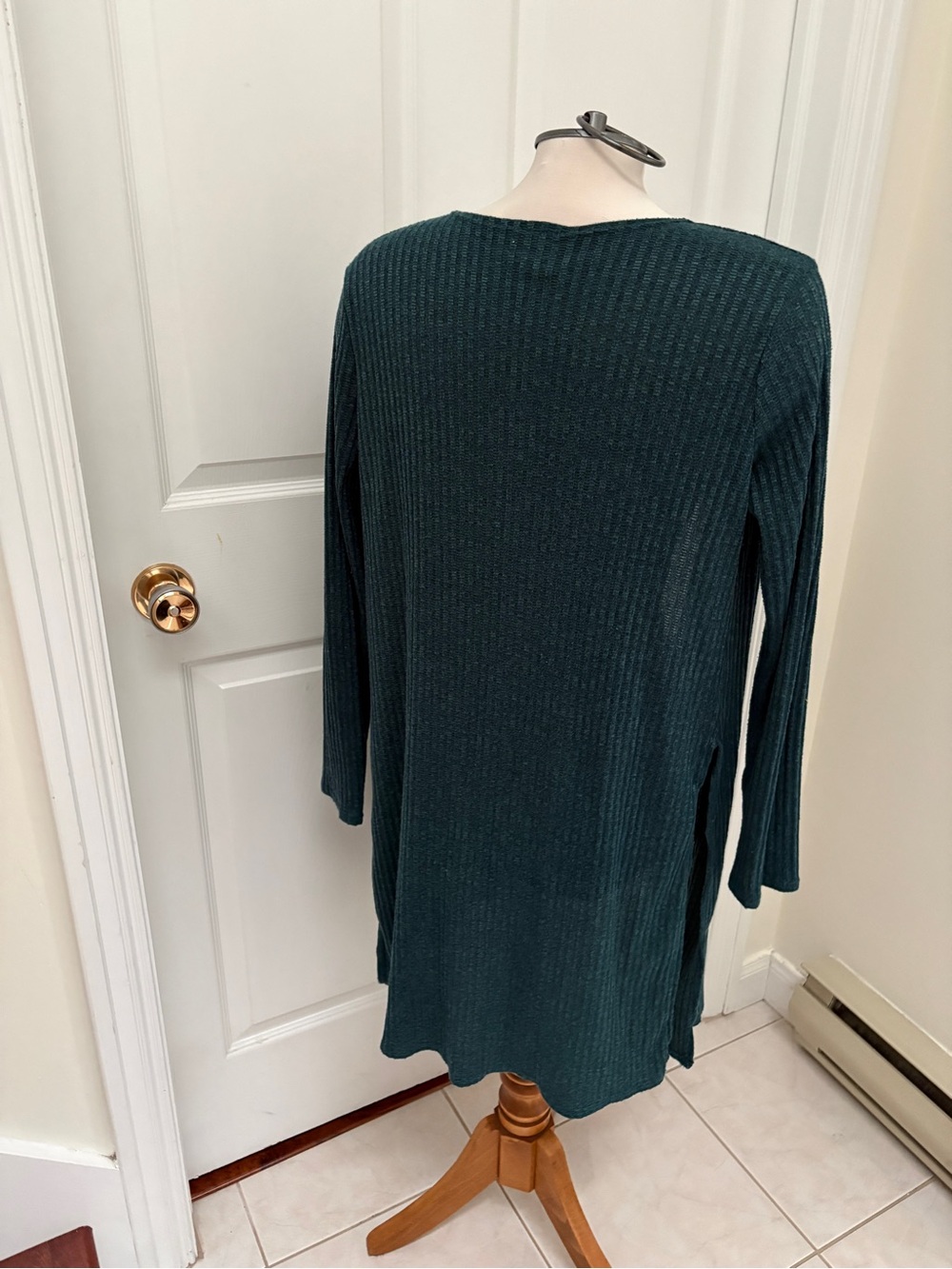 Olivia Rae Long Open-Front Ribbed Cardigan - Teal Green - Picture 4 of 8
